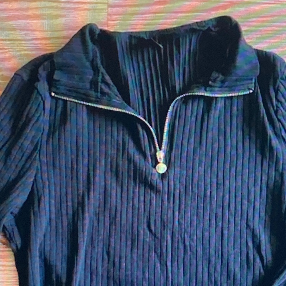 SHEIN Navy Ribbed Half-Zip Turtleneck Sweater - Picture 3 of 5